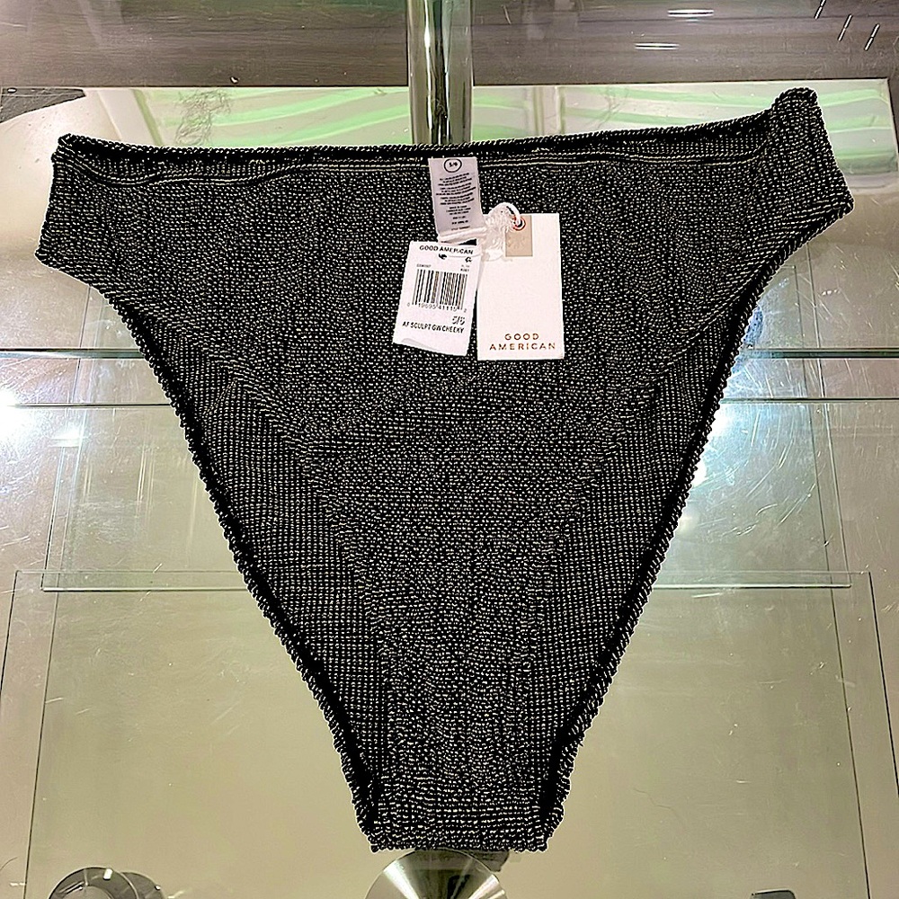 NWT Good American 5/6 metallic stretchy swim bottoms black n gold fleck